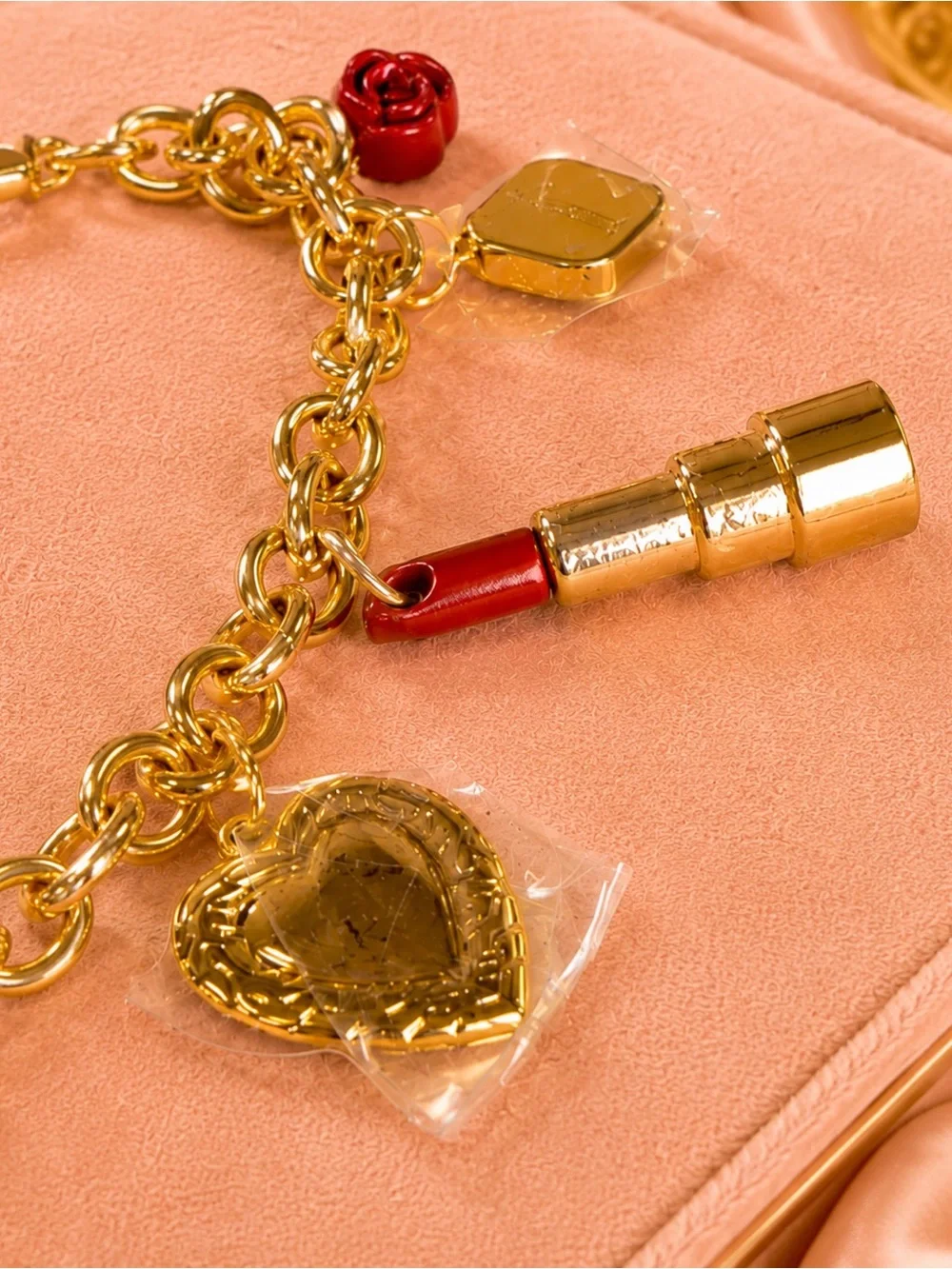 Dolce & Gabbana Y2K Makeup Gold-Tone Multi-Charm Bracelet Lipstick Rose Heart